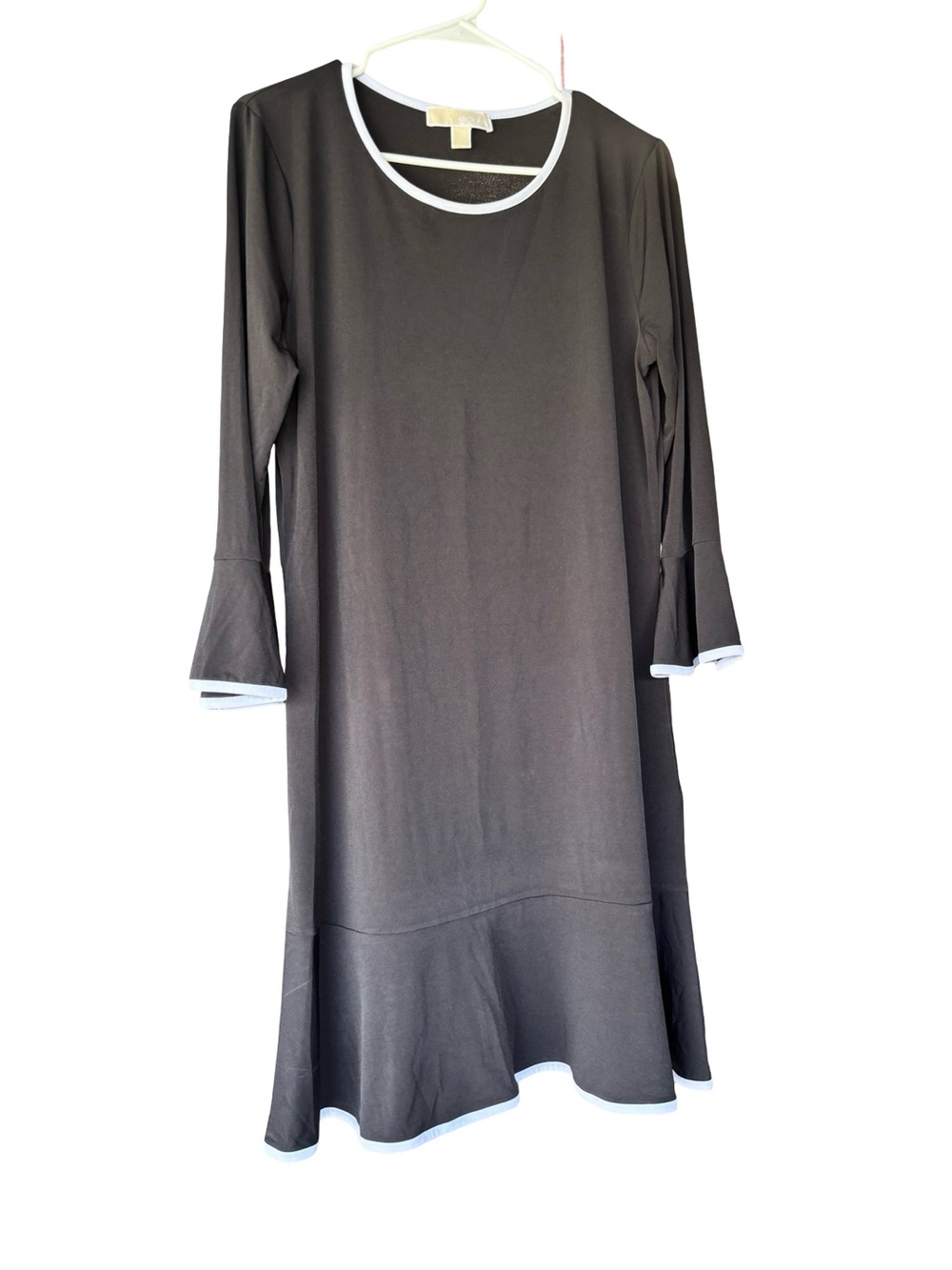 Michael Kors Black Long-Sleeve Crewneck Dress with White Trim